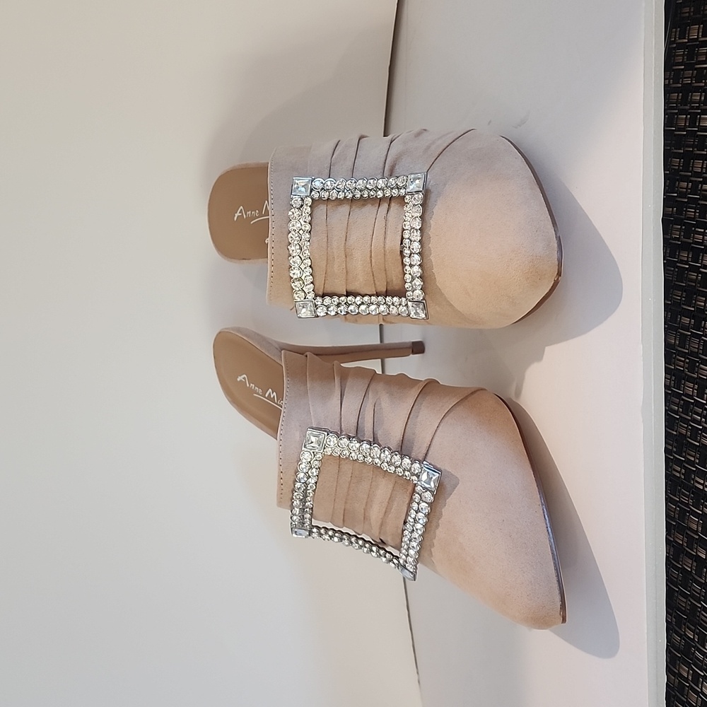 New- Taupe Pleated Pointy Toe Mule Stiletto Heel